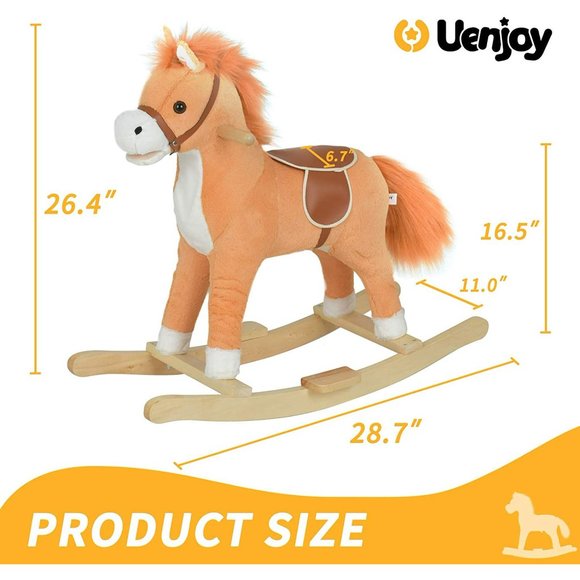 Kids Rocking Horse, Kids Wooden Rocking Horse - Tan - Picture 4 of 7